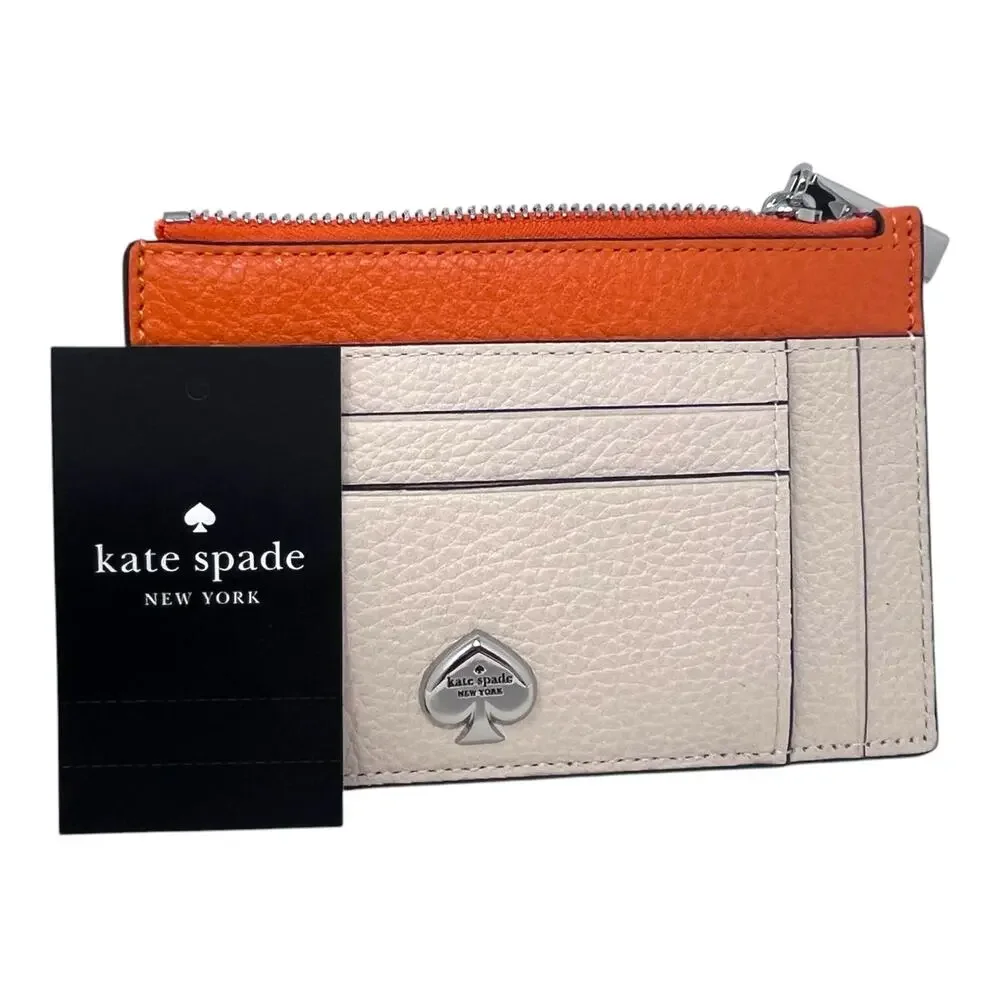 NWT Kate Spade Kayla Large Slim Card Holder Milk Glass Pebbled Leather $149